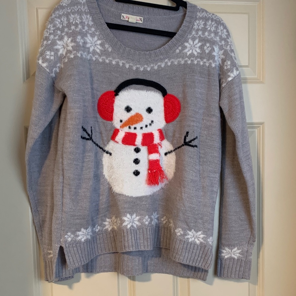 It's Our Time Gray Sweater with Snowman Design